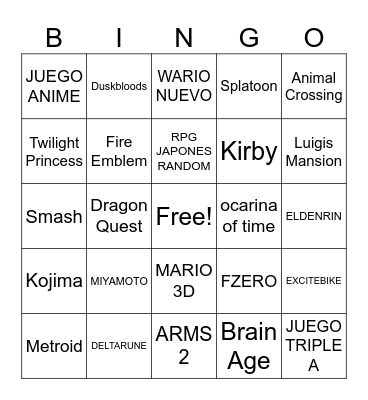 NINTENDO DIRECT Bingo Card