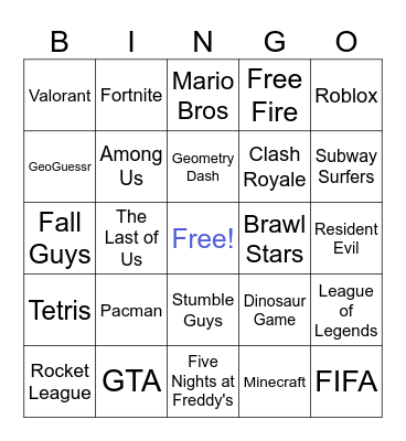 Video Games' Bingo Card