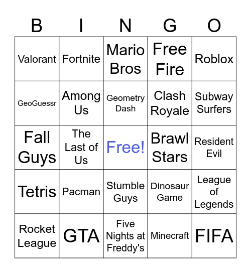Video Games' Bingo Card