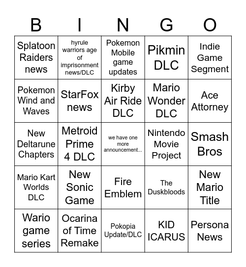 Nintendo Direct June 2026 Bingo Card