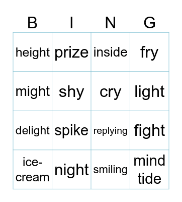 Long /I/ sound - Ibis Bingo Card