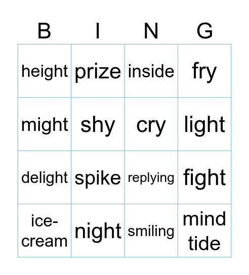Long /I/ sound - Ibis Bingo Card