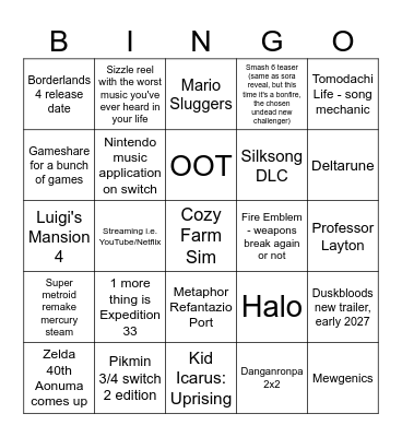 Nintendo Direct June 2026 Bingo Card