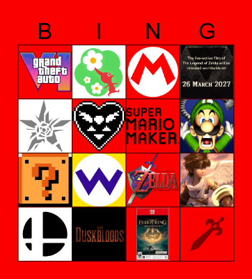 Nintendo direct Bingo Card
