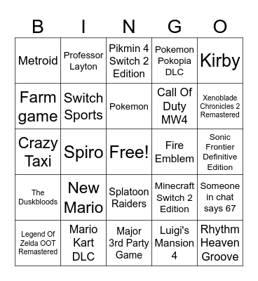 Nintendo Bingo Card