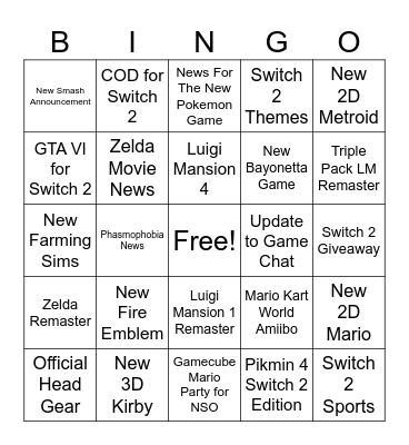 June Nintendo Direct 2026 Bingo Card