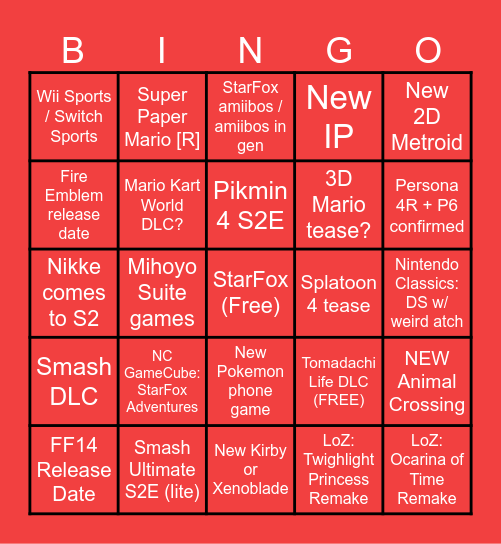 Noah and Dylan's Super Awesome and Accurate Direct Predictions TM Bingo Card