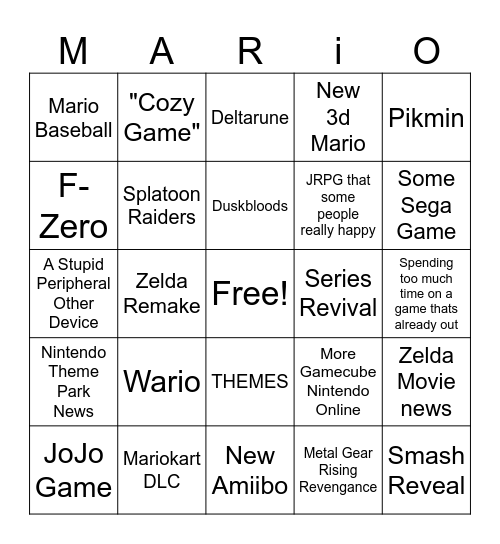Nintendo Bingo Card