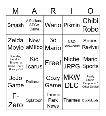 Nintendo Direct Bingo Card