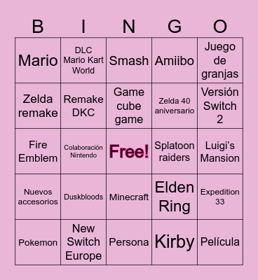 Nintendo Direct Bingo Card