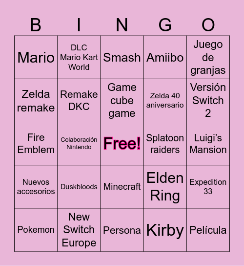 Nintendo Direct Bingo Card