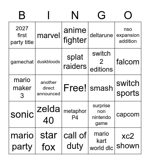 nindirect Bingo Card