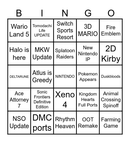 Switch Direct Bingo Card