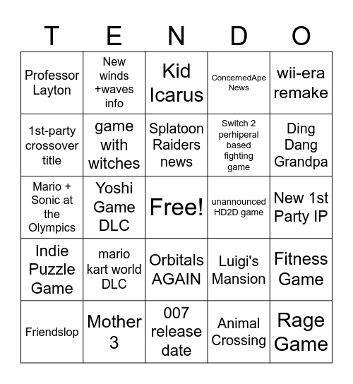 TENDO 6.9.26 Bingo Card