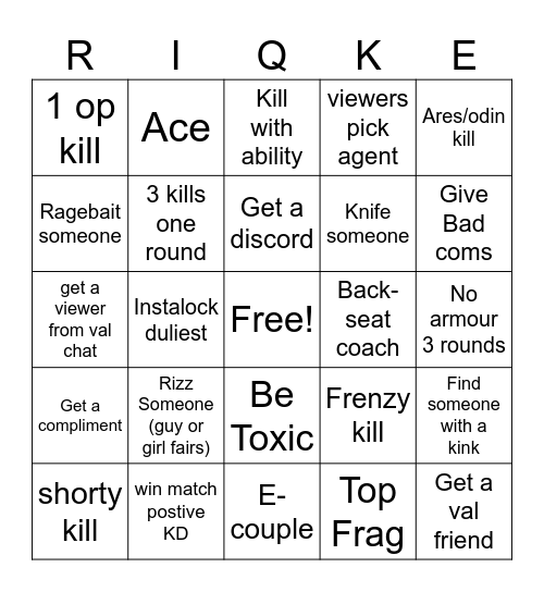 Val Bingo Card