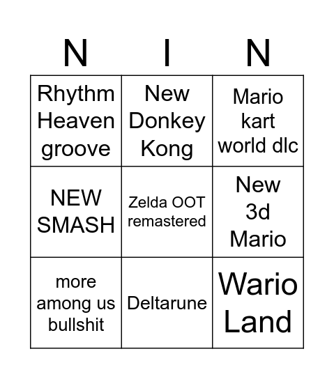 Kc's Nintengo Bingo Card