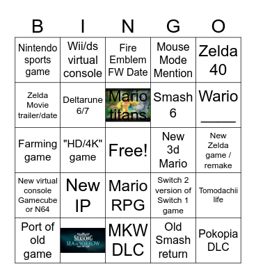 Nintendo Direct Bingo Card