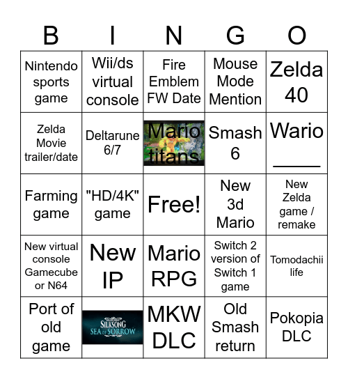 Nintendo Direct Bingo Card