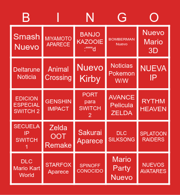 Direct SWITCH 2 Bingo Card