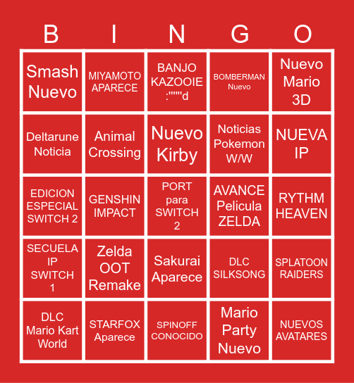 Direct SWITCH 2 Bingo Card