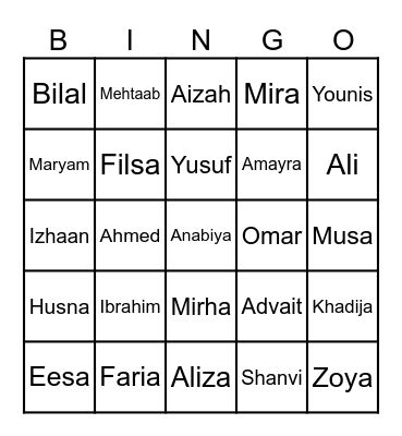 Bingo Party! Bingo Card