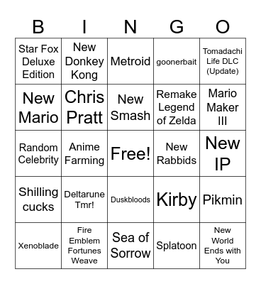 Nintendo Direct 2026 June Bingo Card