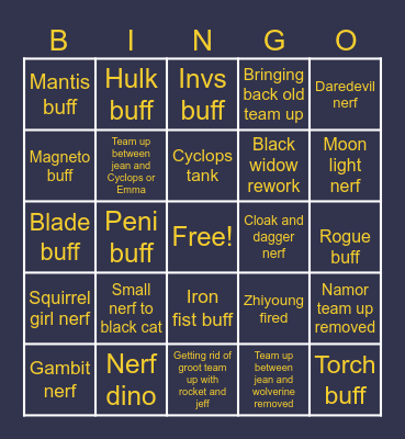 Marvel rivals dev vision Bingo Card