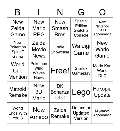 NINTENDO 6.9 (nice) DIRECT Bingo Card