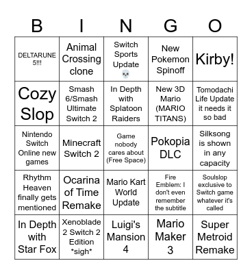 Nintendo Direct 6/8/26 Bingo Card