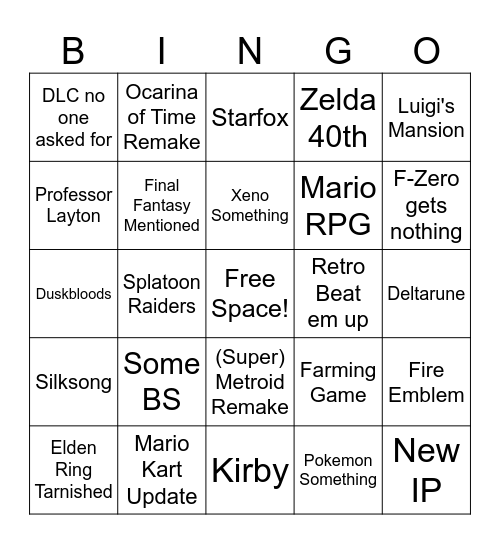 Nintendo Direct June 2026 Bingo Card