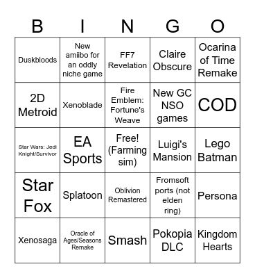 June 9th Nintendo Direct Bingo Card