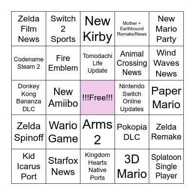Nintendo Direct Bingo Card