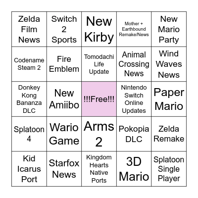 Nintendo Direct Bingo Card