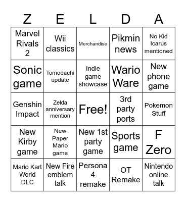 Nintendo Direct Summer 2026 Bingo Card