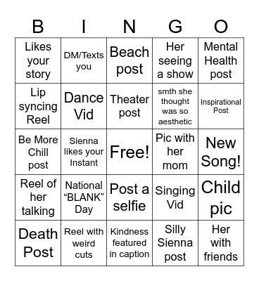 Sienna bingo Card