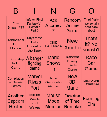 June Nintendo Direct Bingo Card