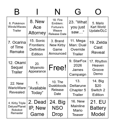 Untitled Bingo Card