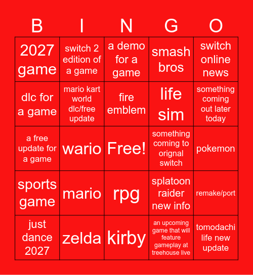 nintnedo direct 6.9.25 Bingo Card