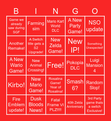Nintendo Direct 6.9.2026 Bingo Card