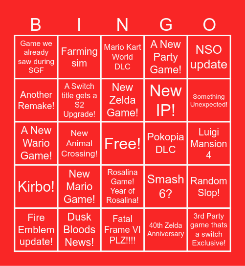 Nintendo Direct 6.9.2026 Bingo Card