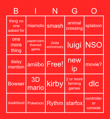 NINTENDO DIRECT JUNE Bingo Card