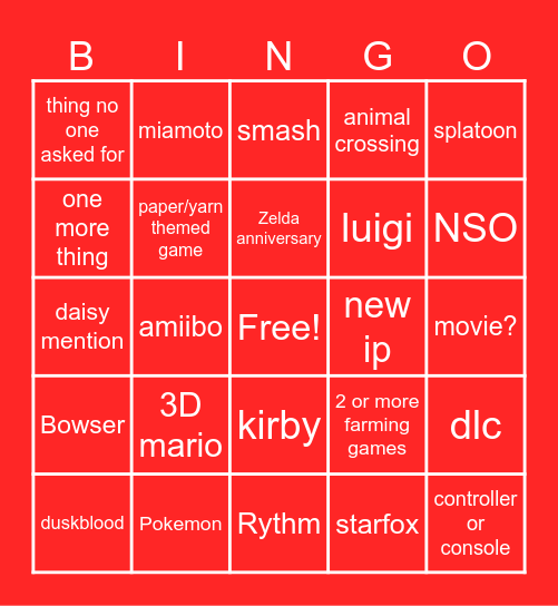 NINTENDO DIRECT JUNE Bingo Card