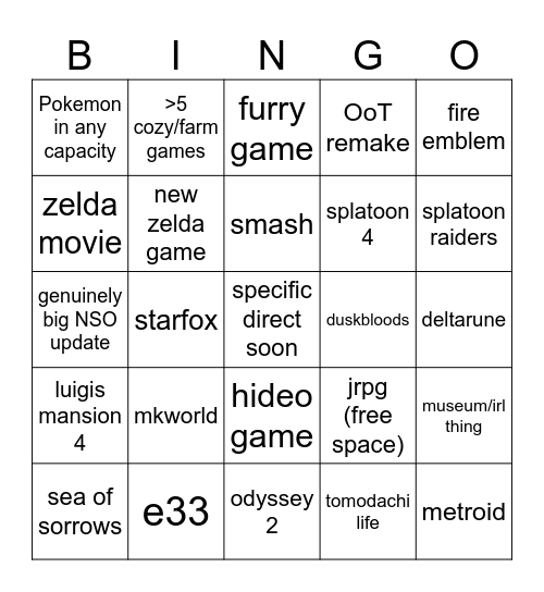 Nin69 Bingo Card