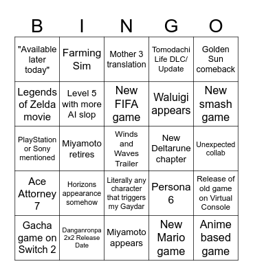 Untitled Bingo Card