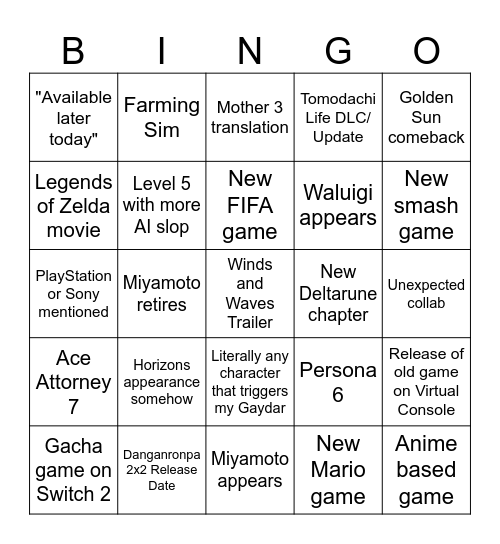 Untitled Bingo Card