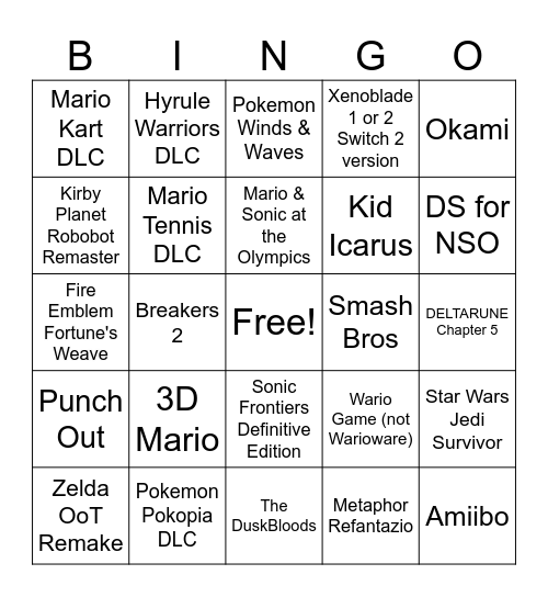 Nintendo Direct June 2026 Bingo Card