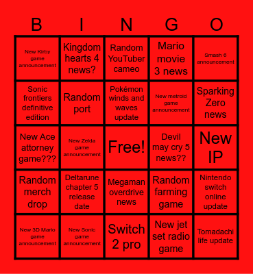 Nintendo direct Bingo Card