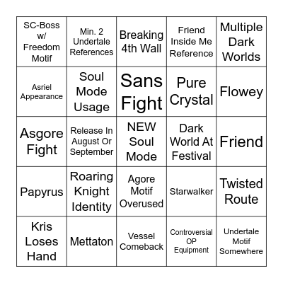 Deltarune Chapter 5 Bingo Card