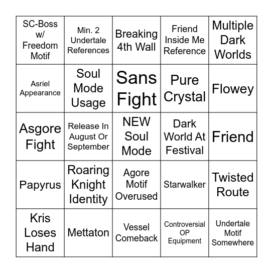 Deltarune Chapter 5 Bingo Card