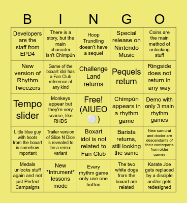 Rhythm Heaven Groove Bingo 2: The Sequel Bingo Card
